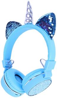 4 Kleuren Bluetooth Wireless Leuke Opvouwbare Eenhoorn Kids Meisje Gaming Headset Hoofdtelefoon Noise Cancelling Jack 3.5Mm Met Mic blauw 01