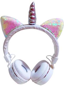 4 Kleuren Bluetooth Wireless Leuke Opvouwbare Eenhoorn Kids Meisje Gaming Headset Hoofdtelefoon Noise Cancelling Jack 3.5Mm Met Mic wit 01