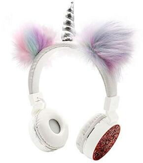 4 Kleuren Bluetooth Wireless Leuke Opvouwbare Eenhoorn Kids Meisje Gaming Headset Hoofdtelefoon Noise Cancelling Jack 3.5Mm Met Mic wit 02