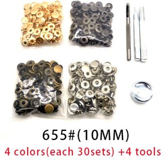 4 Kleuren (Elke 30Sets) snap Knoppen + 4 Gereedschap Metalen Drukknopen Snap Fasteners Voor Naaien Leathercraft Kleding Tassen Armband Riem 10MM(120sets) 4tools