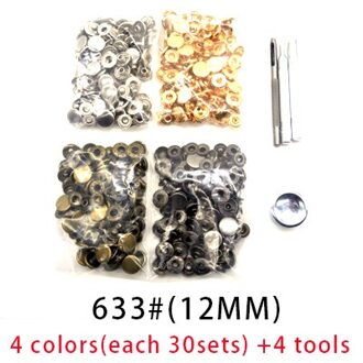 4 Kleuren (Elke 30Sets) snap Knoppen + 4 Gereedschap Metalen Drukknopen Snap Fasteners Voor Naaien Leathercraft Kleding Tassen Armband Riem 12MM(120sets) 4tools