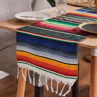 4 Kleuren Mexicaanse Party Serape Katoen Tafelkleed Tafelloper Regenboog Wedding Party Tafellopers Home Decoratie 213X35cm donker groen