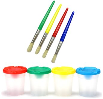 4 Kleuren Spill-Proof Verf Canists Met Caps En 4 Onderdelen Kleuren Assorti Kinderen Penselen Set L29k