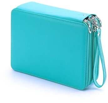 4 Lagen Grote Capaciteit Etui Houder Waterdicht School Doos Draagbare Pu Leer Potlood Tas Potloden Pouch Voor Student blauw