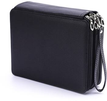 4 Lagen Grote Capaciteit Etui Houder Waterdicht School Doos Draagbare Pu Leer Potlood Tas Potloden Pouch Voor Student zwart