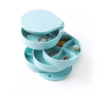 4 Lagen Sieraden Opbergdoos 360 Graden Roterende Houder Sieraden Organisator Voor Oorbellen Rubberen Band Armband Kleine Items Organizer blauw