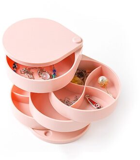 4 Lagen Sieraden Opbergdoos 360 Graden Roterende Houder Sieraden Organisator Voor Oorbellen Rubberen Band Armband Kleine Items Organizer rood