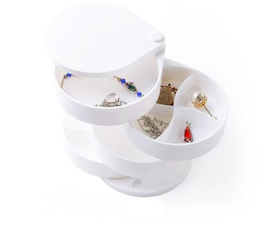 4 Lagen Sieraden Opbergdoos 360 Graden Roterende Houder Sieraden Organisator Voor Oorbellen Rubberen Band Armband Kleine Items Organizer wit
