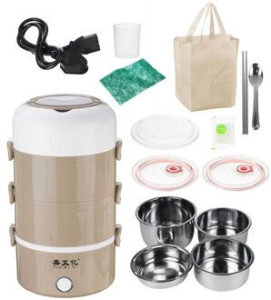 4 Layer 2.7L 220V Elektrische Lunchbox Roestvrij Staal Draagbare Rijstkoker Voedsel Warmer Container Stoomboot Kantoor Student Bento doos koffie