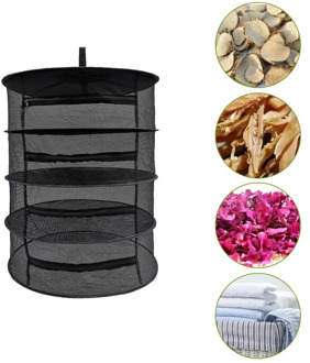 4 Layers 61CM Herb Drying Net Folding Fishing Net Hanging Basket Foldable Dry Rack Bag Mesh Dryer for Herbs Flowers Plants Buds