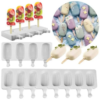 4 or 8 hole food silicone ice cream mold dessert ice cream Diy mold ice tray tray popsicle bucket 50pcs ice cream sticks