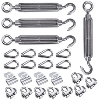 4 Pack 1/8 Inch Kabel Reling Kit Inbegrepen Rvs Haak Eye Spanschroef Spanning Kabel Kabelklem Vingerhoed