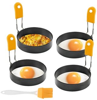 4 Pack Ei Ringen, roestvrij Stalen Ronde Ei Fornuis Ringen Non Stick Met Anti-Brandwonden Handvat En Olie Borstel