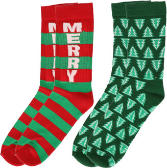 4- Pack foute kerstsokken voor heren groen en rood - Kerstsokken Multikleur