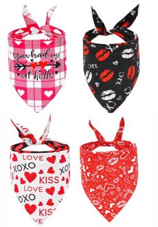 4 Pack Pet Dog Bandana Hart En Liefde Festival Pet Driehoek Sjaal Puppy Hoofddoek Strik Pet Grooming Accessoires rood en zwart