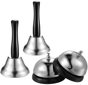 4 Pack Rvs Hand Bell En Call Bell Hand Bel Met Zwart Houten Handvat Desk Bell Service Bel