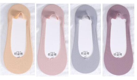 4 Pairs Vrouwen Heldere Kleuren Onzichtbare Sokken Lady Laag Uitgesneden Zachte Ademend Katoen Vrouwelijke Anti-Wrijving Comfortabele Sok
