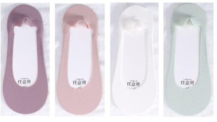 4 Pairs Vrouwen Heldere Kleuren Onzichtbare Sokken Lady Laag Uitgesneden Zachte Ademend Katoen Vrouwelijke Anti-Wrijving Comfortabele Sok