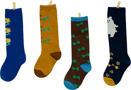 4 Paren/partij Katoen Kids Sokken Herfst Winter Cartoon Bone Hond Peuter Midden Buis Over Kalf Lengte Kinderen Sokken Voor Baby meisjes M(3-5Y)