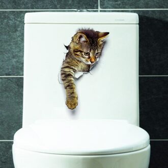 4 Pc Diy 3D Leuke Kat Hond Wc Muurstickers Badkamer Waterdicht Verwijderbare Achtergrond Muur Poster Home Decor Keuken Accessoires