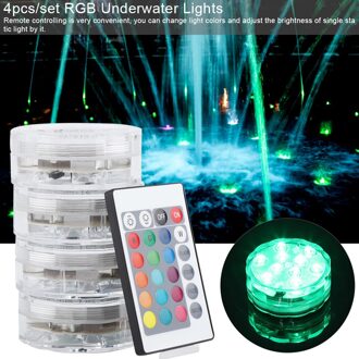 4 Pc Onderwater Lamp IP68 Waterdichte Multi Color Battery Operated Afstandsbediening Draadloze 10-Led Verlichting Voor Bad Vijver zwembad