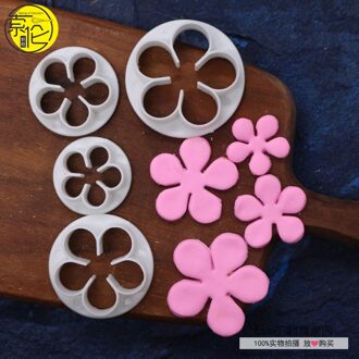 4 Pc Rose Bloemvorm Cookie Cutter Fondant Koekjes Cake Plastic Reliëf Mold Diy Cake Decorating Gereedschap