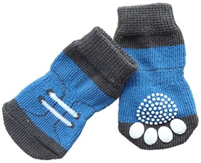 4 Pcs Anti Slip Pet Warme Sok Pet Pup Hond Sokken Zachte Gebreide Onderkant Sokken Kleding Apparels Weave Slip Bodem hond Sokken Pet Blauw / M