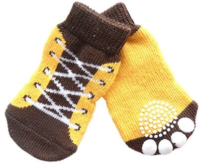 4 Pcs Anti Slip Pet Warme Sok Pet Pup Hond Sokken Zachte Gebreide Onderkant Sokken Kleding Apparels Weave Slip Bodem hond Sokken Pet Geel / M
