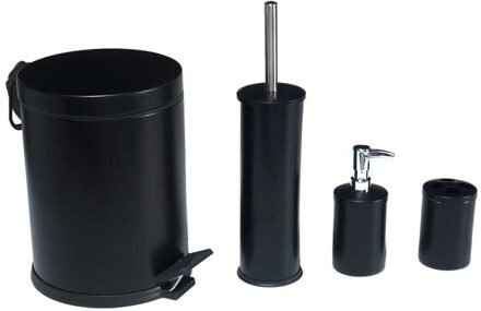 4 pcs Black Garbage Bucket Bathroom Set
