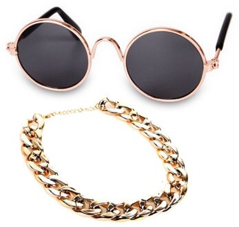 4 Pcs Cool Pet Hond Kat Kostuum Zonnebril Ketting Kraag Stro Hoed Tie Set