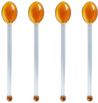 4 Pcs Hittebestendige Glas Lepels Clear Koffie Lepel Lange Handvat Dessert Lepel Clear Koffie Lepel amber