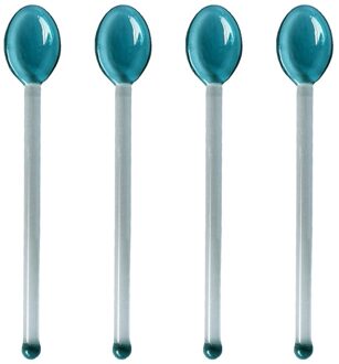 4 Pcs Hittebestendige Glas Lepels Clear Koffie Lepel Lange Handvat Dessert Lepel Clear Koffie Lepel donker groen