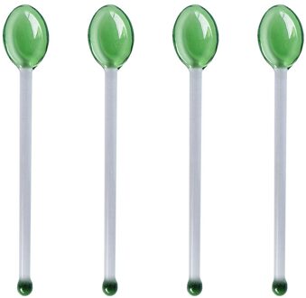 4 Pcs Hittebestendige Glas Lepels Clear Koffie Lepel Lange Handvat Dessert Lepel Clear Koffie Lepel groen