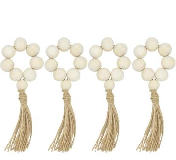 4 Pcs Hout Kraal Servetringen Met Kwasten Rustieke Boerderij Hout Kralen Garland Muur Opknoping Bruiloften Home Decor Tafel Decoratie 01