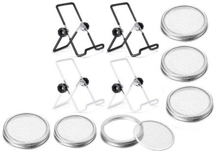 4 Pcs Kiemen Pot Deksel En 6 Pcs Kiemen Deksel Stand Kiemen Inblikken Pot Zeef Deksel Met Brede Mond Mason jar