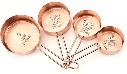 4 Pcs Koper Rvs Maatbekers Draagbare Hangable Keuken Maatbekers Met Schaal JCFCJ261