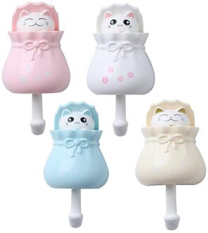 4 Pcs Leuke Cartoon Kat Jas Haak, Zware Decoratieve Muur Haken Voor Sleutel, Handdoek, rugzakken, Hoed, Etc