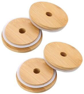 4 Pcs Mason Pot Deksels, Herbruikbare Bamboe Deksels, Brede Mond Mason Jar Tumbler Deksels, Mason Jar Cover