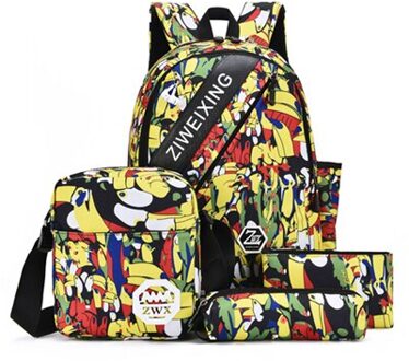 4 Pcs Schooltassen Hoge Capaciteit Rugzakken Leuke Camouflage Afdrukken Nylon Schooltas Tiener Waterdichte School Rugzak Mochila geel