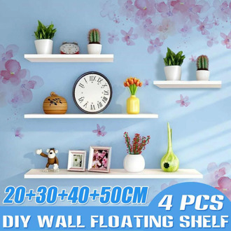 4 Pcs/Set Wood Shelf Organizer Shelf Floating Display Wall Mounted Decorative Shelf For Flower Pot Artwork Bathroom Kitchen