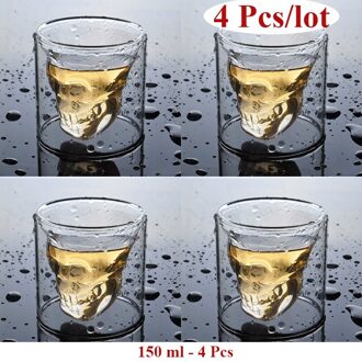 4 Pcs Skull Head Wijnglas Mok Crystal Bier Whiskey Shot Dubbele Glazen Beker 150 ml-4 stk