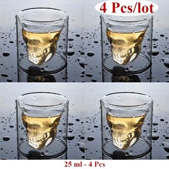 4 Pcs Skull Head Wijnglas Mok Crystal Bier Whiskey Shot Dubbele Glazen Beker 25 ml-4 stk