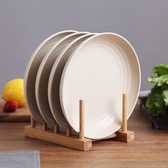 4 Pcs Tarwe Stro Bestek Plaat Huishoudelijke Creatieve Schotel Plaat Set Fruitschaal Schotel Koken Plaat 9 Inches Beige