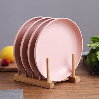 4 Pcs Tarwe Stro Bestek Plaat Huishoudelijke Creatieve Schotel Plaat Set Fruitschaal Schotel Koken Plaat 9 Inches roze