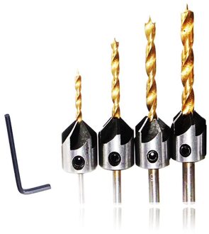 4 Pcs Titanium Coated Countersink Boor Set Houtbewerking Timmerwerk Ruimer Tool Set Met Inbussleutel