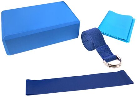 4 Pcs Yoga Apparatuur Set Yoga Blokken Stretching Strap Weerstand Loop Band Oefening Band Yoga Mat Blok Stretching Band Blauw