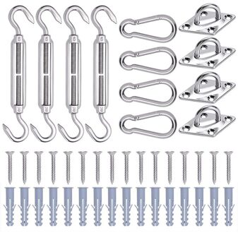 4 Pcs Zon Shade Sail Canopy Bevestiging Accessoires Rvs Hardware Kit Spanschroef Pad Oog Karabijnhaak Clip Haak Schroeven Zilver