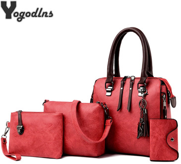 4 Pieces/set Luxury Handbags Women Vintage PU Leather Bags Tassel Designer Messenger Bags Composite Shoulder Bags Female