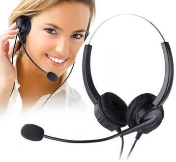 4-Pin RJ9 Handsfree Call Center Noise Cancelling Snoer Binaural Headset Hoofdtelefoon Met Mic Voor Desk Telefoon