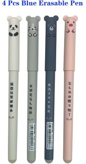 4 + 10 Stuks Dieren Uitwisbare Pen 0.35 Mm Leuke Panda Kat Pennen Wasbare Handvat Gel Pen 0.35 Mm Vulling staven School Kawaii Briefpapier 4 stk blauw Pen